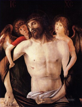 two boys singing Painting - The dead christ supported by two angels Renaissance Giovanni Bellini